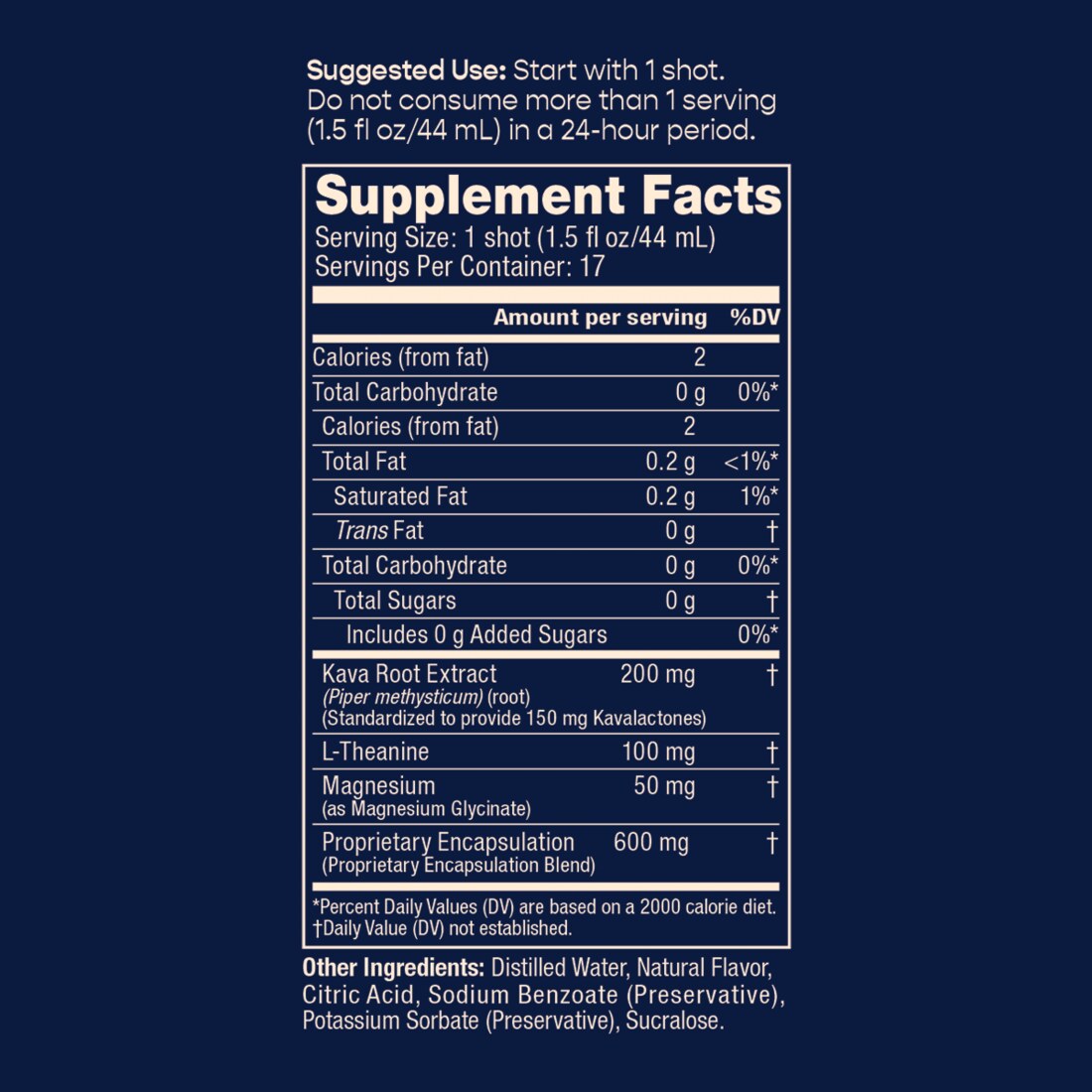 Oasis Kava Spirit supplement facts panel